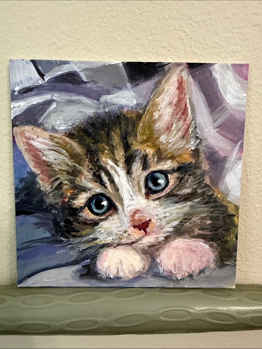 Adorable Kitten Original Mixed Media Painting on 6”x 6” Canvas Panel